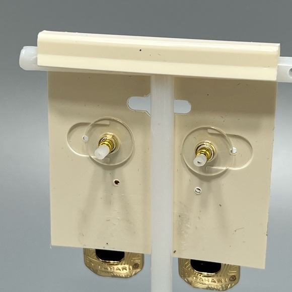 T. Tahari Black Glass & Gold Tone Drop Earrings. NWT - Picture 4 of 5